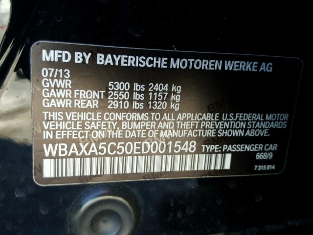 WBAXA5C50ED001548 - 2014 BMW 535 D BLACK photo 10