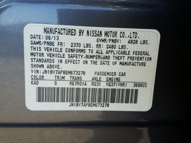 JN1BV7AP8EM673278 - 2014 INFINITI Q50 BASE GRAY photo 10