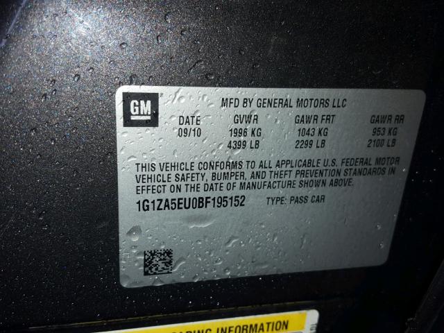 1G1ZA5EU0BF195152 - 2011 CHEVROLET MALIBU LS 石墨色 照片 10