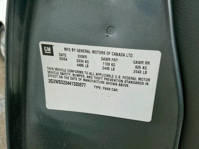 2G2WS522441320677 - 2004 PONTIAC GRAND PRIX Մոխրագույն լուսանկար 10