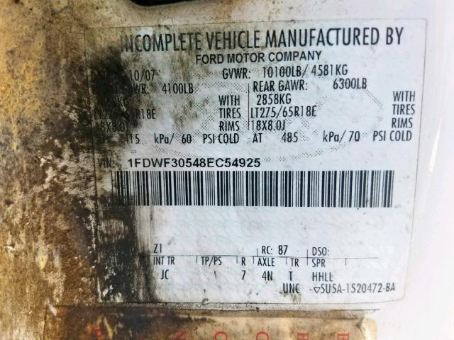 1FDWF30548EC54925 - 2008 FORD F350 SRW S MAROON photo 10