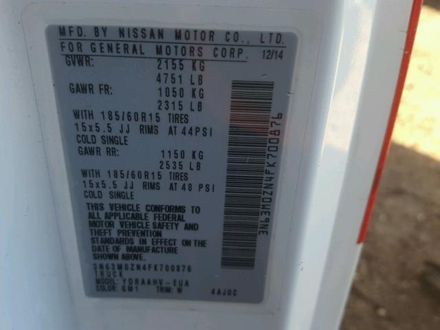 3N63M0ZN4FK700876 - 2015 CHEVROLET CITY EXPRE WHITE photo 10