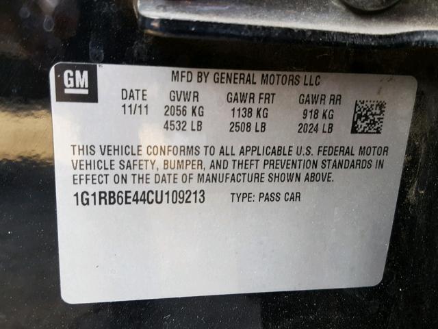 1G1RB6E44CU109213 - 2012 CHEVROLET VOLT BLACK photo 10