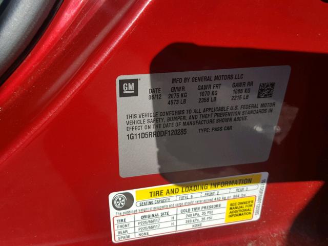 1G11D5RR0DF120285 - 2013 CHEVROLET MALIBU 1LT 红色 照片 10