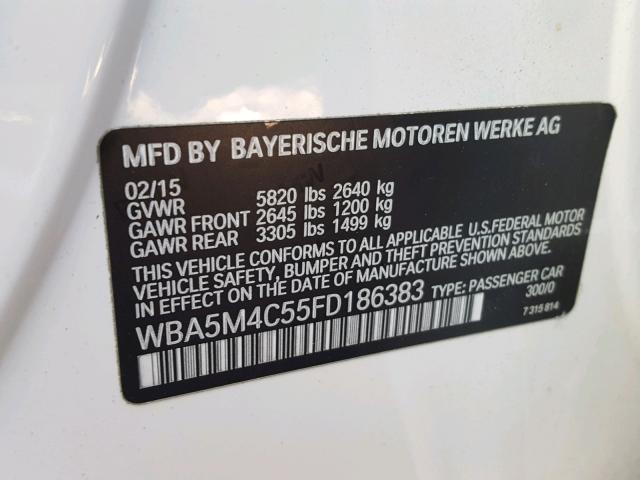 WBA5M4C55FD186383 - 2015 BMW 535 XIGT WHITE photo 10