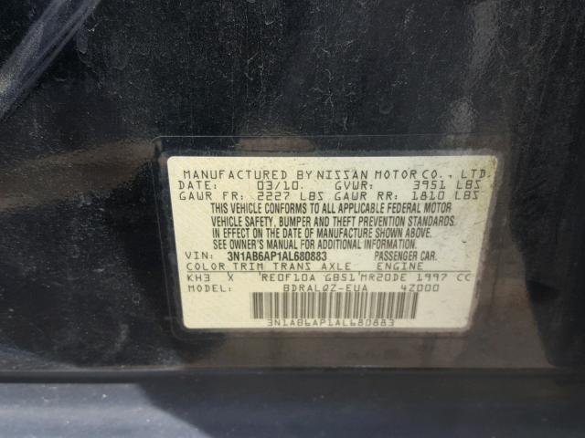 3N1AB6AP1AL680883 - 2010 NISSAN SENTRA 2.0 BLACK photo 10