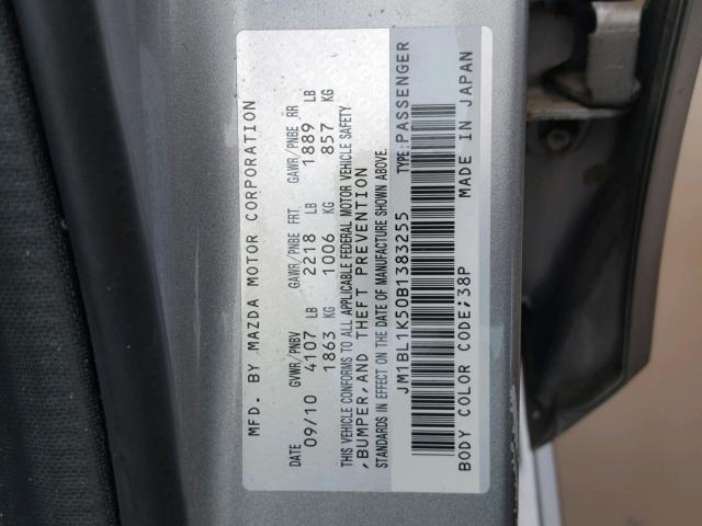 JM1BL1K50B1383255 - 2011 MAZDA 3 S SILVER photo 10