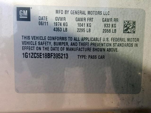 1G1ZC5E18BF395213 - 2011 CHEVROLET MALIBU 1LT 棕色 照片 10