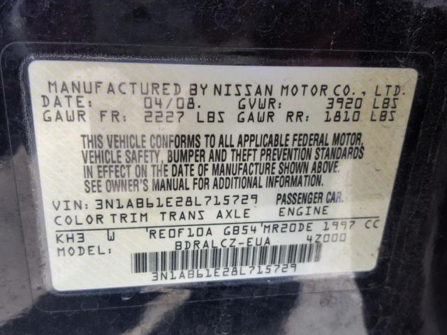 3N1AB61E28L715729 - 2008 NISSAN SENTRA 2.0 BLACK photo 10