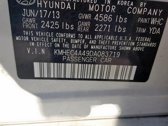 KMHEC4A49DA083719 - 2013 HYUNDAI SONATA HYB WHITE photo 10