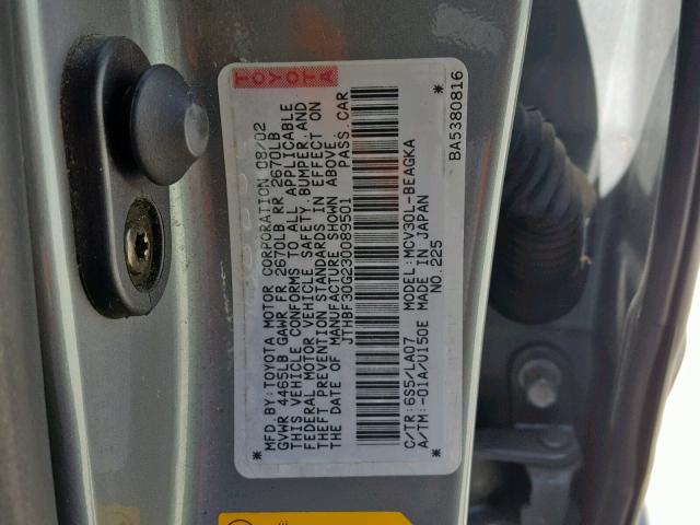 JTHBF30G230089501 - 2003 LEXUS ES 300 GRAY photo 10