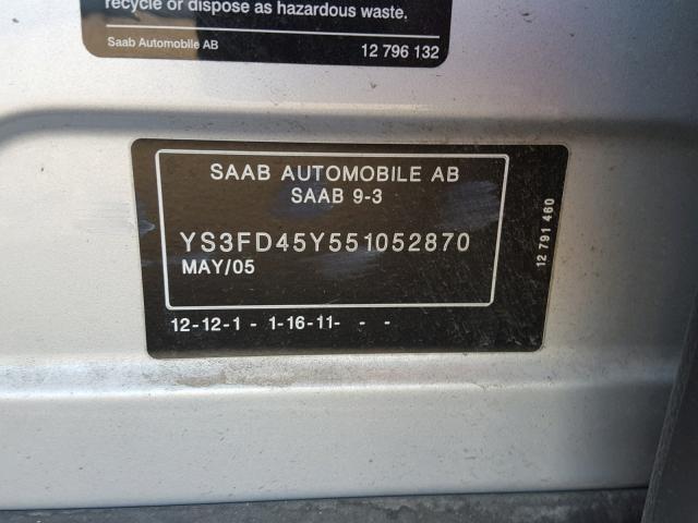 YS3FD45Y551052870 - 2005 SAAB 9-3 ARC SILVER photo 10