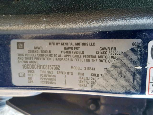 1GCDSCF91C8157562 - 2012 CHEVROLET COLORADO L BLUE photo 10