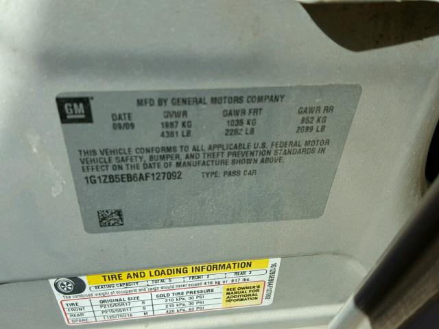 1G1ZB5EB6AF127092 - 2010 CHEVROLET MALIBU LS TAN photo 10