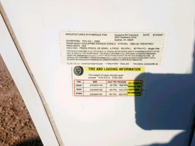 4YDF3402284701635 - 2008 KEYSTONE MONTANA CREAM photo 10
