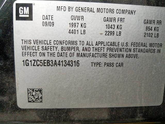 1G1ZC5EB3A4134316 - 2010 CHEVROLET MALIBU 1LT BLACK photo 10