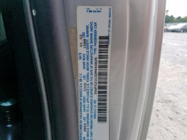 3VWFE21C32M440825 - 2002 VOLKSWAGEN NEW BEETLE ვერცხლისფერი ფოტო 10
