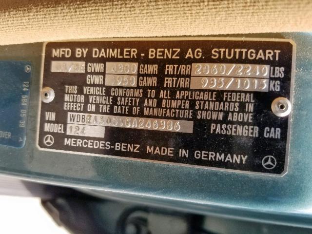 WDBEA30D1GA246386 - 1986 MERCEDES-BENZ 300 E TEAL photo 10