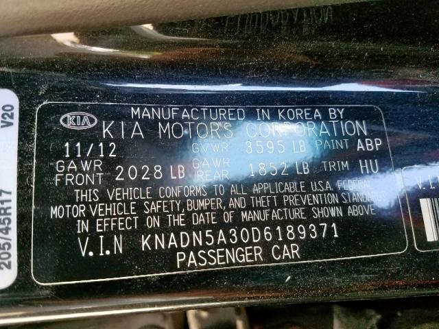 KNADN5A30D6189371 - 2013 KIA RIO EX BLACK photo 10