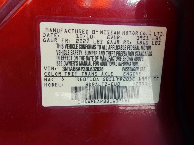 3N1AB6AP3BL632626 - 2011 NISSAN SENTRA 2.0 RED photo 10