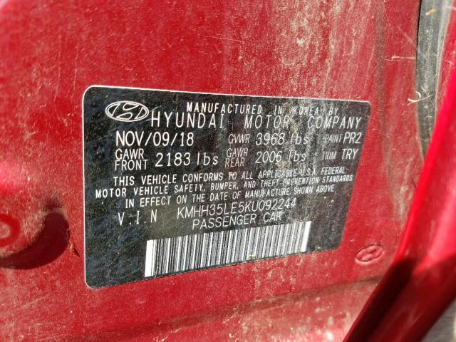 KMHH35LE5KU092244 - 2019 HYUNDAI ELANTRA GT RED photo 10