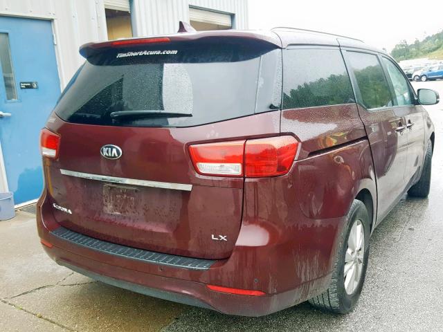 KNDMB5C15G6091688 - 2016 KIA SEDONA LX BURGUNDY photo 4