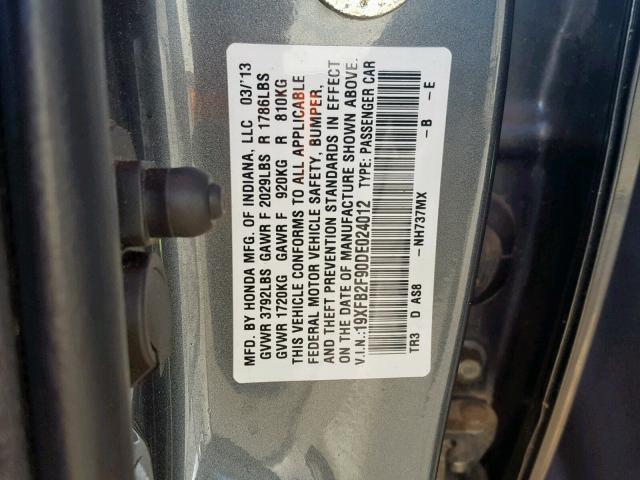 19XFB2F90DE024012 - 2013 HONDA CIVIC EXL 黑色 照片 10