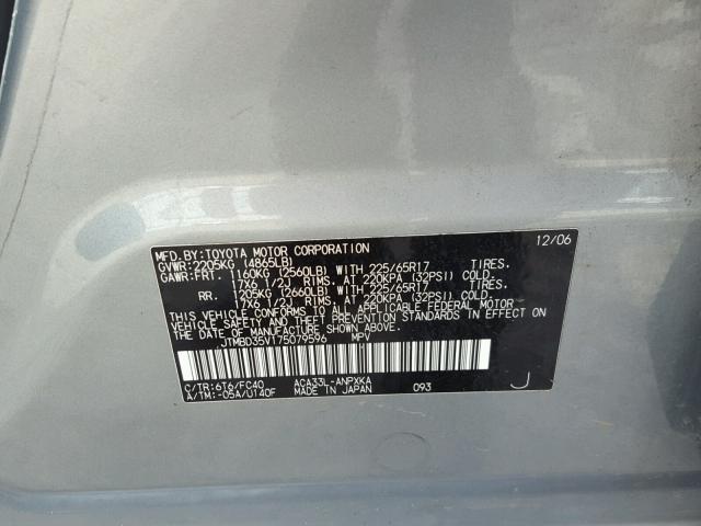 JTMBD35V175079596 - 2007 TOYOTA RAV4 GREEN photo 10