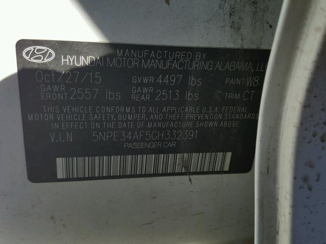 5NPE34AF5GH332391 - 2016 HYUNDAI SONATA SPO WHITE photo 10