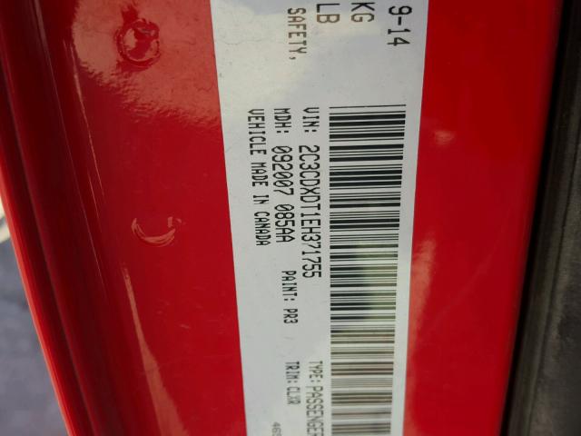 2C3CDXDT1EH371755 - 2014 DODGE CHARGER R/ RED photo 10
