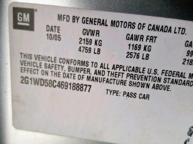 2G1WD58C469188877 - 2006 CHEVROLET IMPALA SUP Күміс фото 10