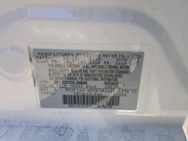 3N1CE2CP2EL369698 - 2014 NISSAN VERSA NOTE WHITE photo 10