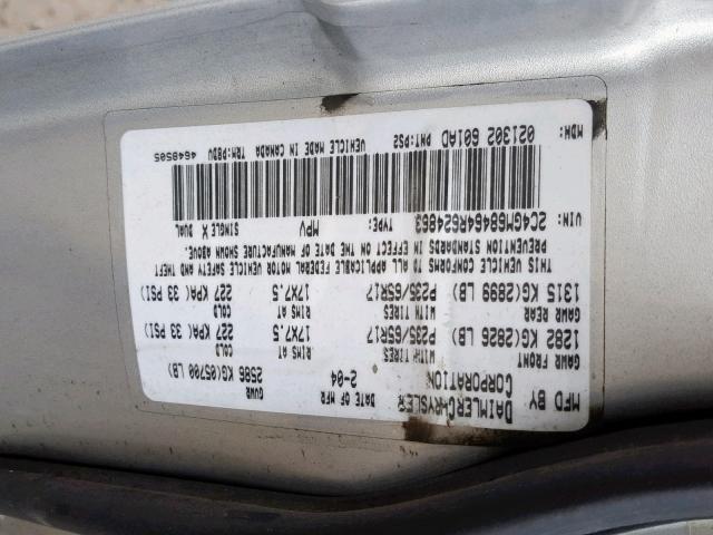 2C4GM68464R624863 - 2004 CHRYSLER PACIFICA SILVER photo 10