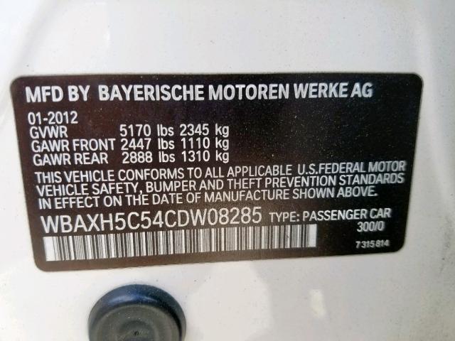 WBAXH5C54CDW08285 - 2012 BMW 528 XI WHITE photo 10