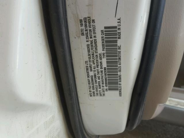 4S3BH686316629389 - 2001 SUBARU LEGACY OUT WHITE photo 10