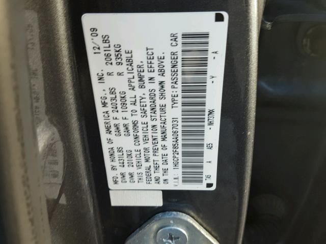 1HGCP2F85AA067031 - 2010 HONDA ACCORD EXL GRAY photo 10