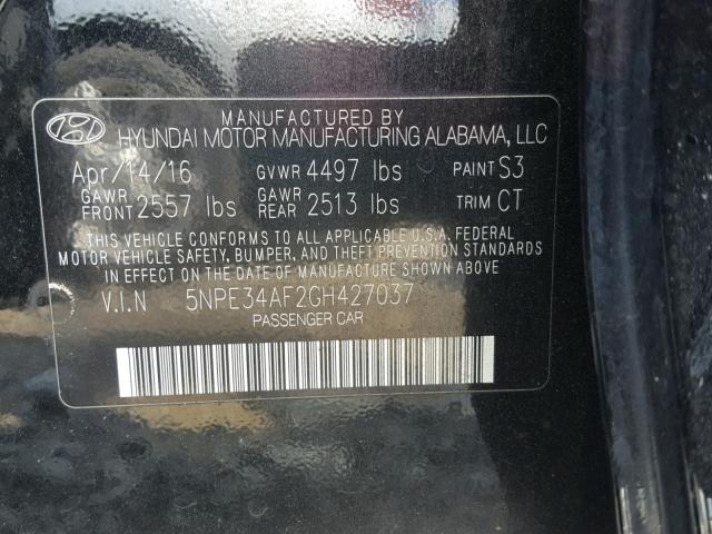 5NPE34AF2GH427037 - 2016 HYUNDAI SONATA SPO BLACK photo 10