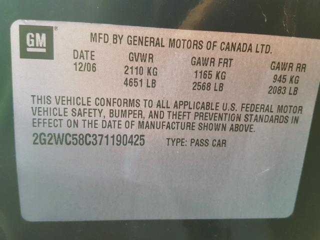 2G2WC58C371190425 - 2007 PONTIAC GRAND PRIX BLUE photo 10