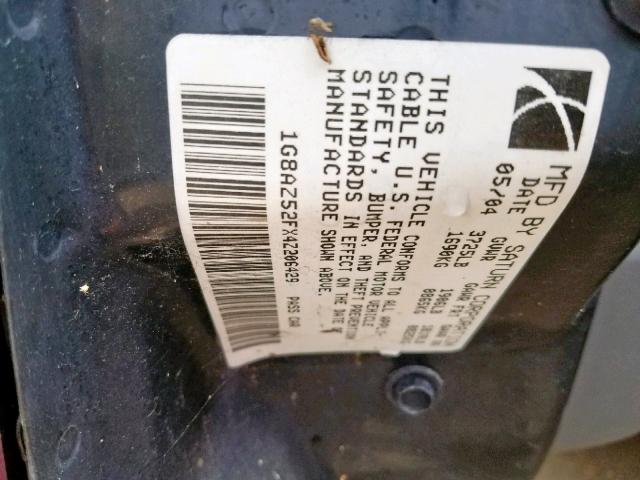 1G8AZ52FX4Z206429 - 2004 SATURN ION LEVEL RED photo 10