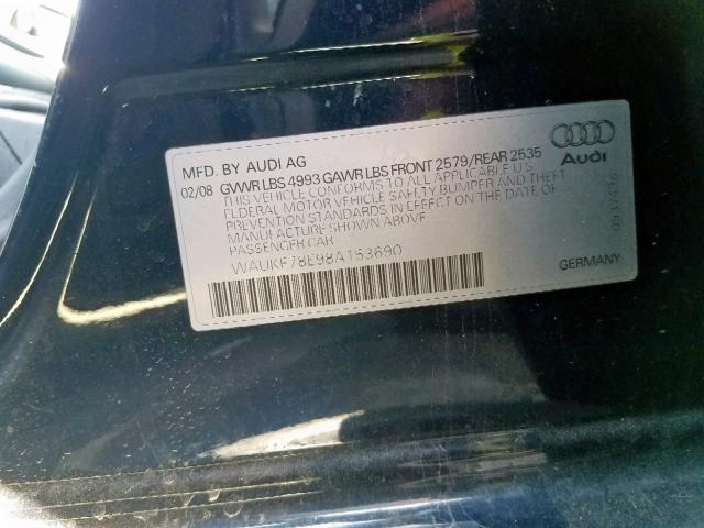 WAUKF78E98A153690 - 2008 AUDI A4 2.0T AV TURQUOISE photo 10