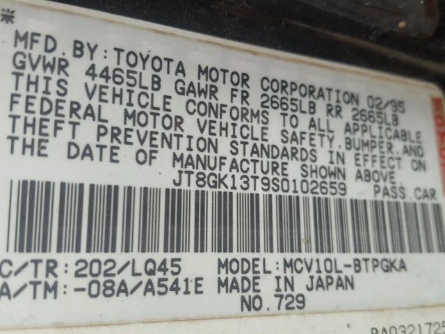 JT8GK13T9S0102659 - 1995 LEXUS ES 300 BLACK photo 10