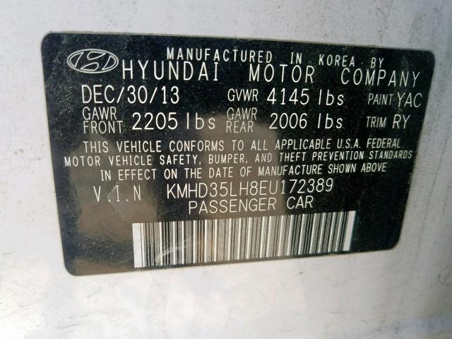 KMHD35LH8EU172389 - 2014 HYUNDAI ELANTRA GT WHITE photo 10