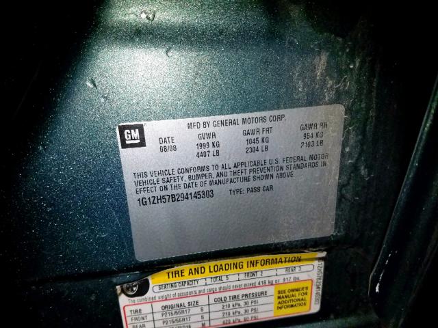 1G1ZH57B294145303 - 2009 CHEVROLET MALIBU 1LT GREEN photo 10