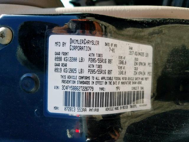 3C4FY58B62T226779 - 2002 CHRYSLER PT CRUISER BLACK photo 10