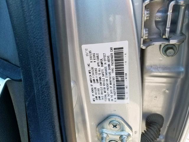 1HGCP2F80CA127963 - 2012 HONDA ACCORD EXL SILVER photo 10