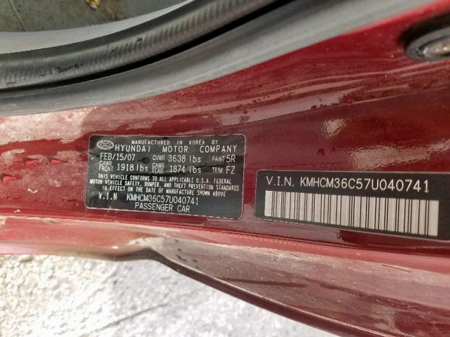 KMHCM36C57U040741 - 2007 HYUNDAI ACCENT GS BURGUNDY photo 10