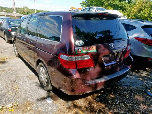 5FNRL38227B034605 - 2007 HONDA ODYSSEY LX RED photo 3