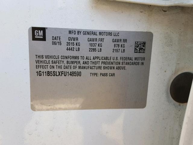 1G11B5SLXFU148590 - 2015 CHEVROLET MALIBU LS 白色 照片 10