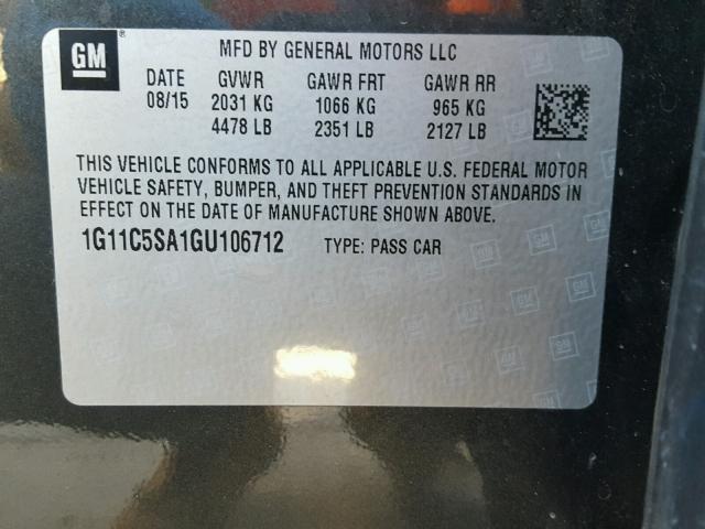 1G11C5SA1GU106712 - 2016 CHEVROLET MALIBU LIM 灰色 照片 10