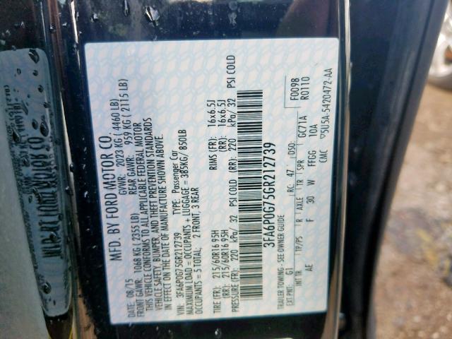 3FA6P0G75GR212739 - 2016 FORD FUSION S BLACK photo 10